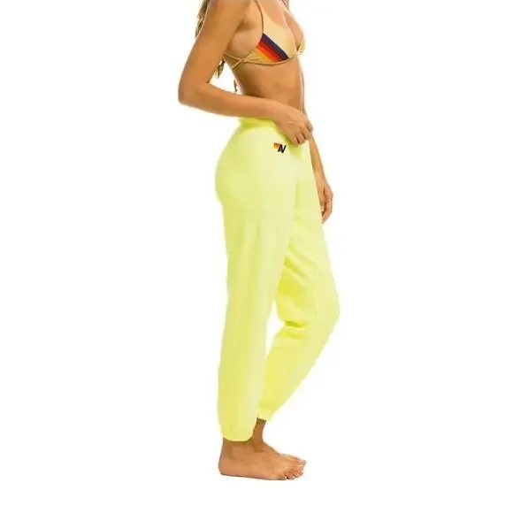 Aviator Nation Neon Yellow Checkered Stripe Sweatpants Jogger Retro Rare Small - Picture 5 of 16